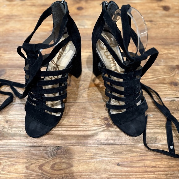 Sam Edelman Yarina Black Strappy 4” Chunky Heel Leather Sandals Women’s 7.5 EUC - Picture 6 of 12